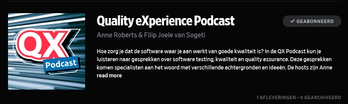 Uitsnede van de Quality eXperience Podcast in mijn favoriete player