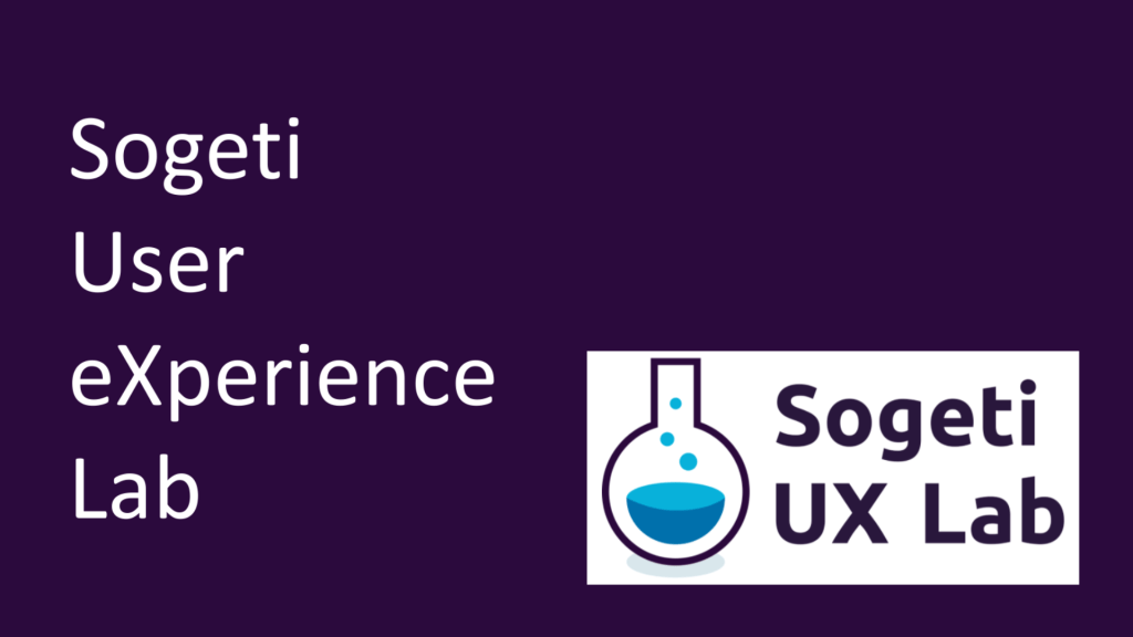 Usability testen in Coronatijd - Sogeti User eXperience Lab sheet, met het logo. Een graphic van een lab fles met een Sogeti blauwe vloeistof erin.