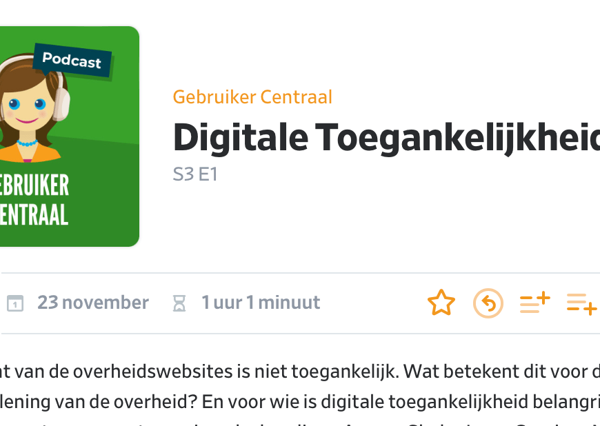 Screenshot van de eerste aflevering van de Podcast Digitale Toegankelijkheid bij de Overheid.