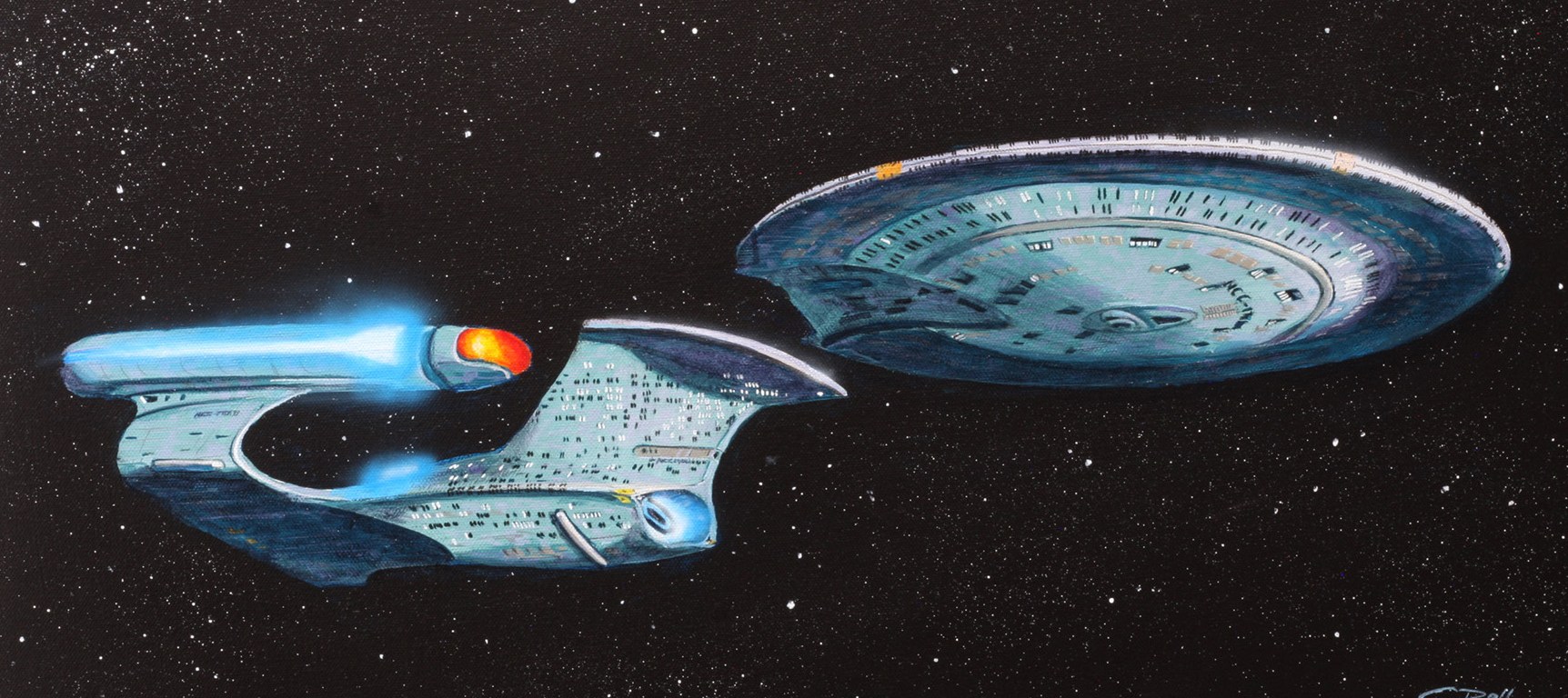 Star Trek's Enterprise D separating the saucer section from the star drive section